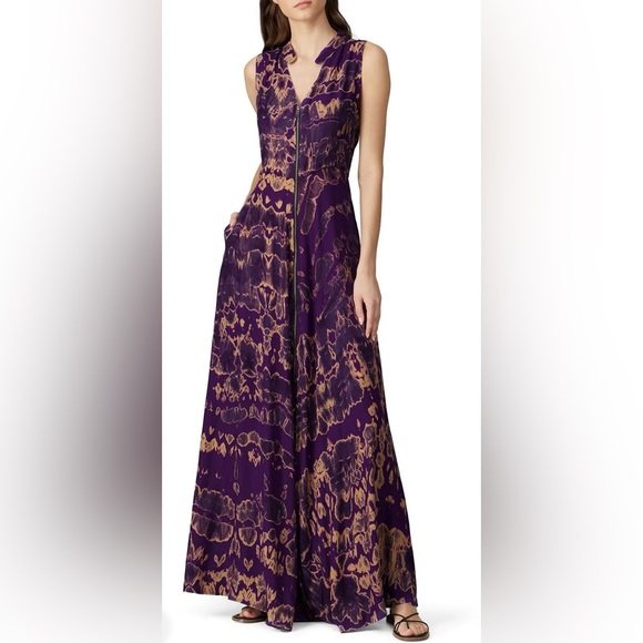 Kahindo Dresses & Skirts - KAHINDO dress African Inspired ty-dy purple & gold zipper sleeveless frayed hem